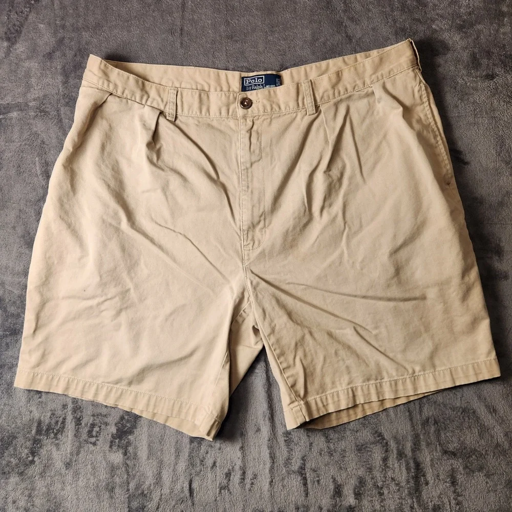 Polo Ralph Lauren Classic Chino Shorts Mens 42 Tan Khaki Pleated Cotton Twill